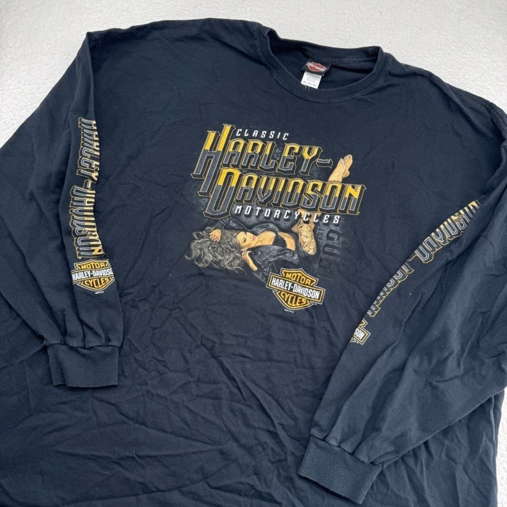 Harley Davidson Man O' War Shirt Mens 5XL Black Long Sleeve Biker Girl Graphic